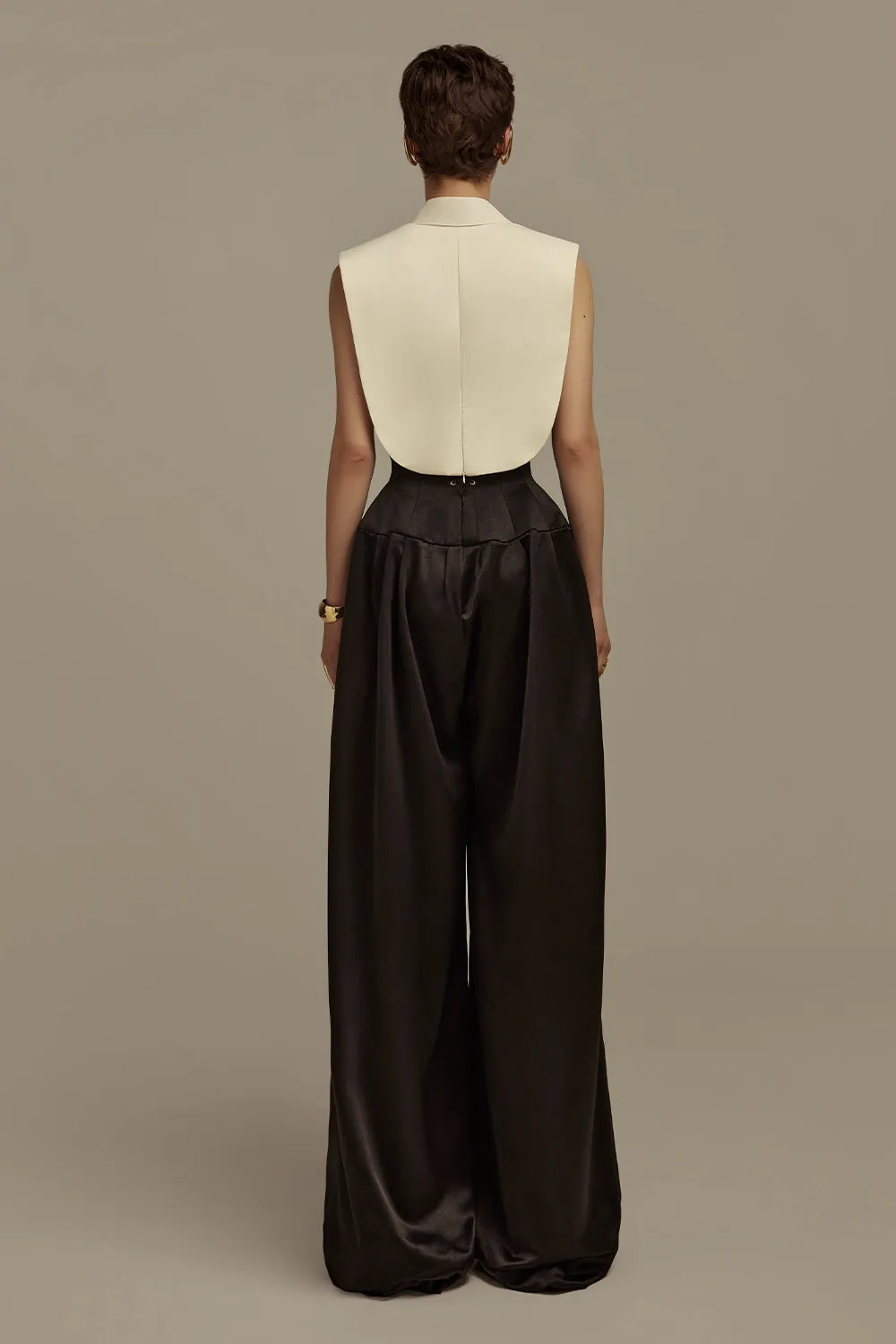 Aether Cropped Collared Neck Taffeta Top