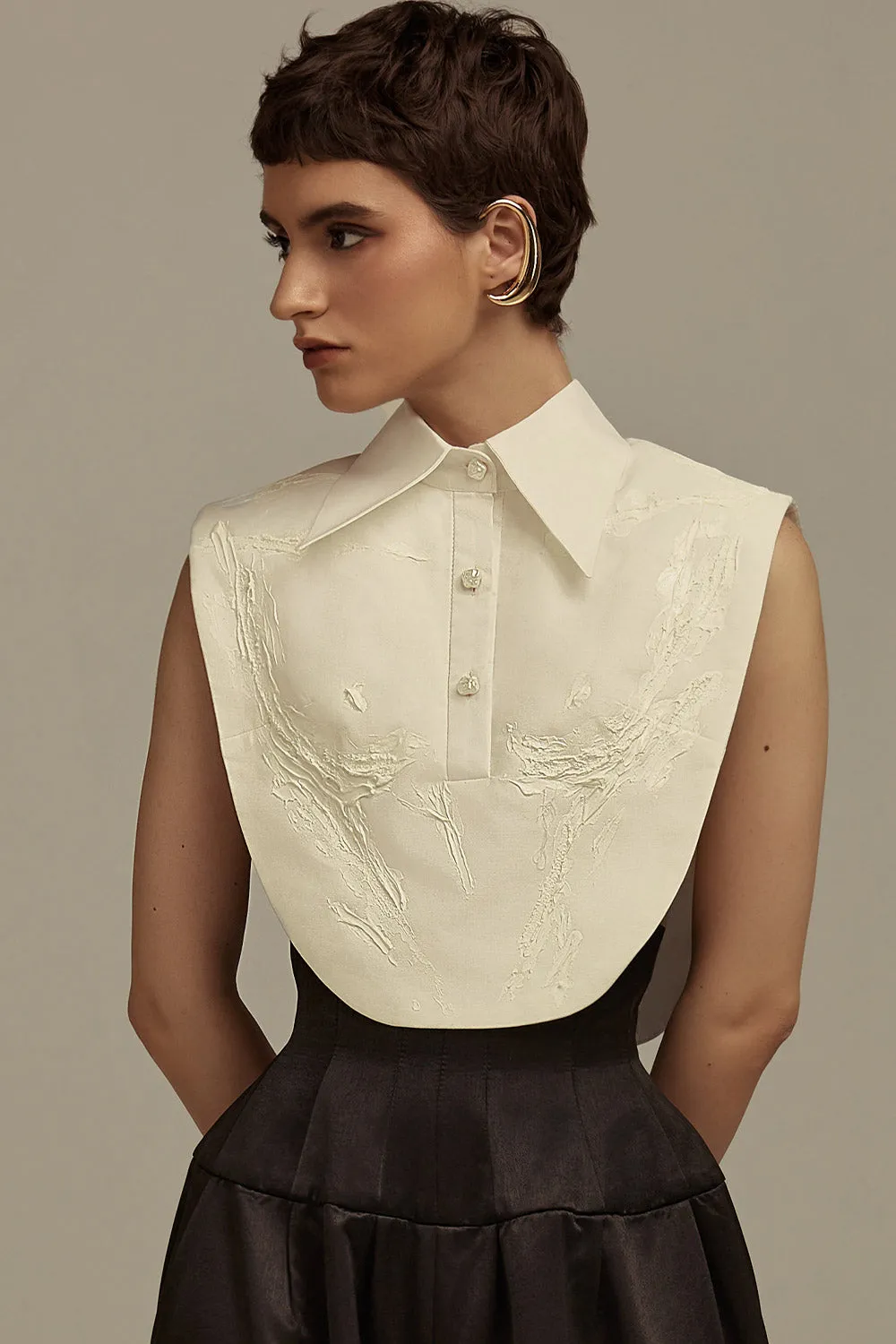 Aether Cropped Collared Neck Taffeta Top