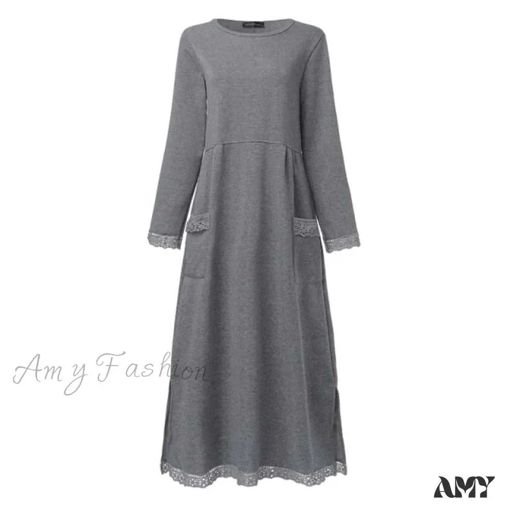 Amy Fashion - Lace Patchwork Sweatshirts Dress