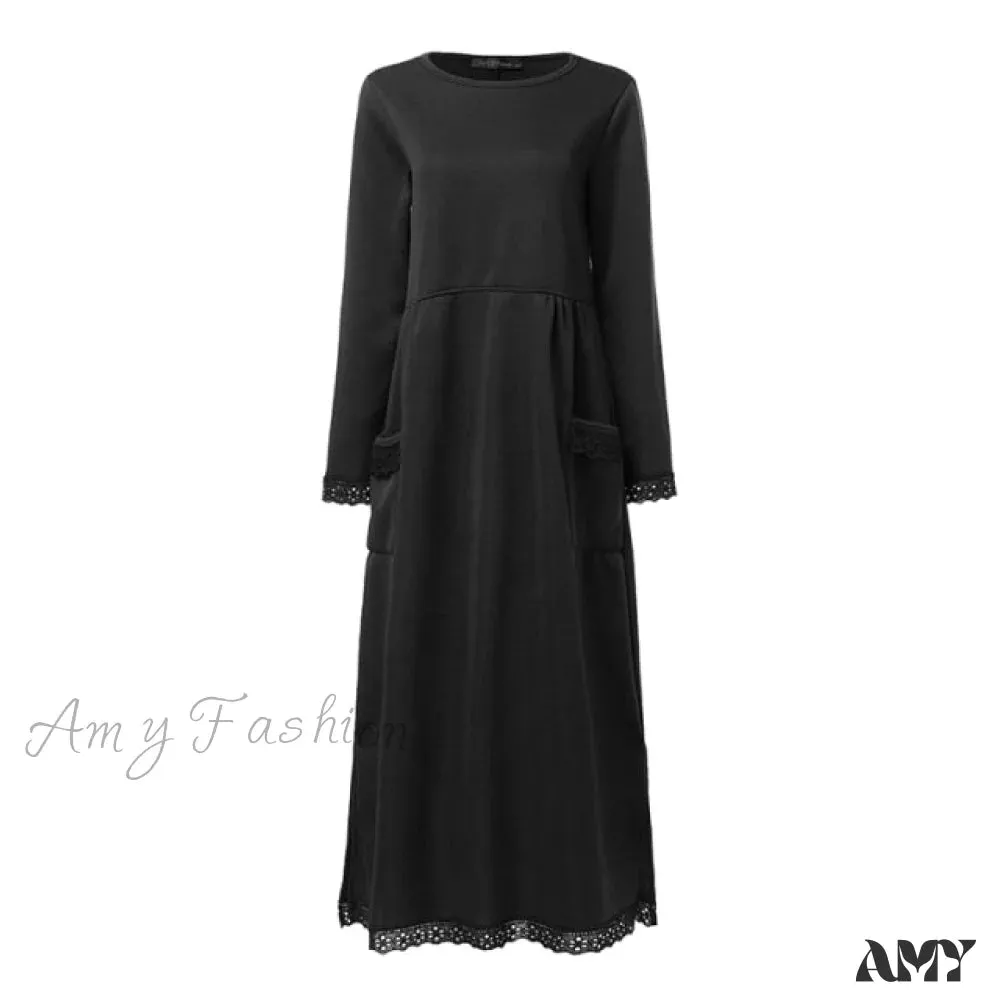 Amy Fashion - Lace Patchwork Sweatshirts Dress