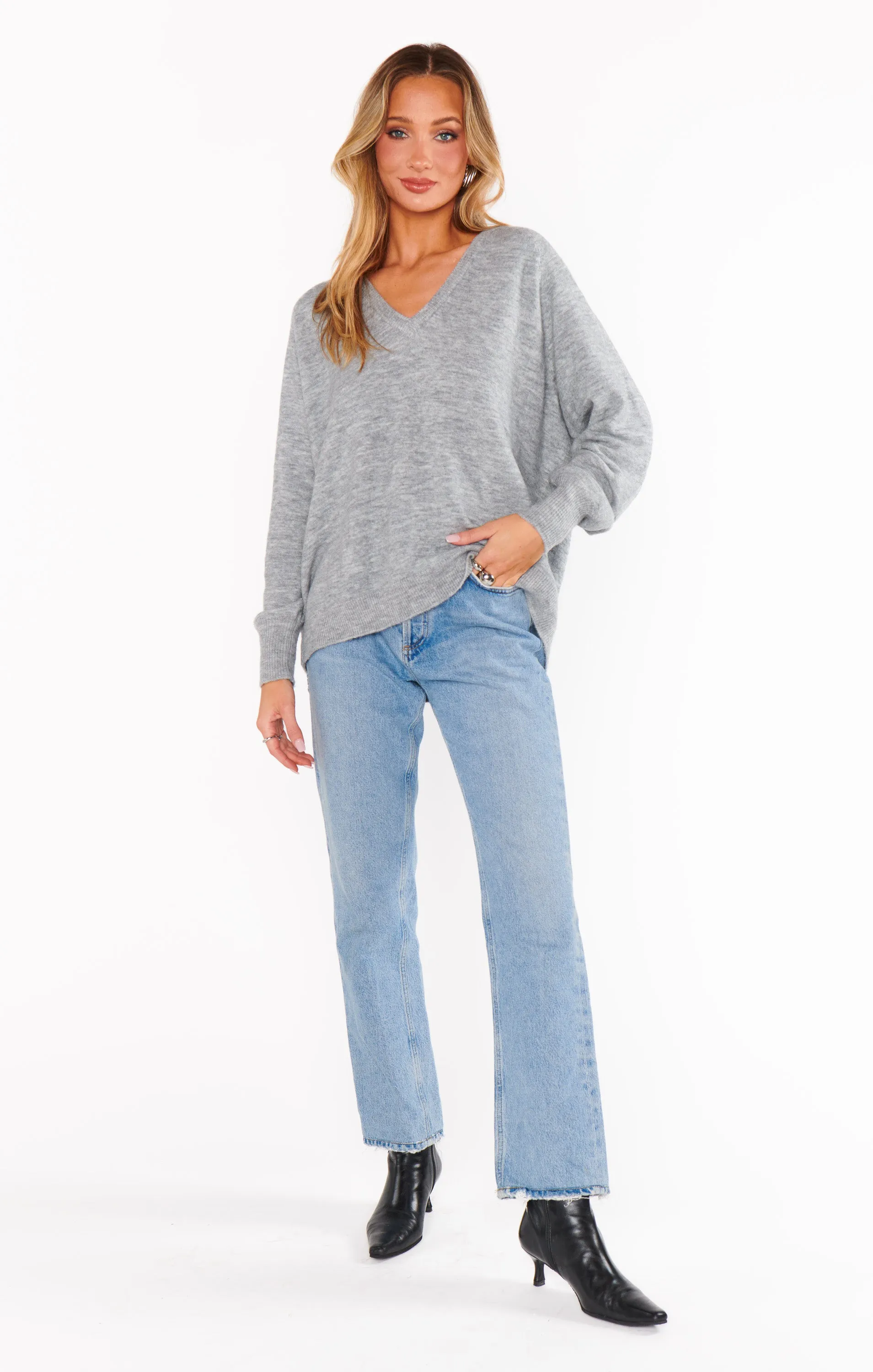 Anything Goes Sweater ~ Heather Grey Knit