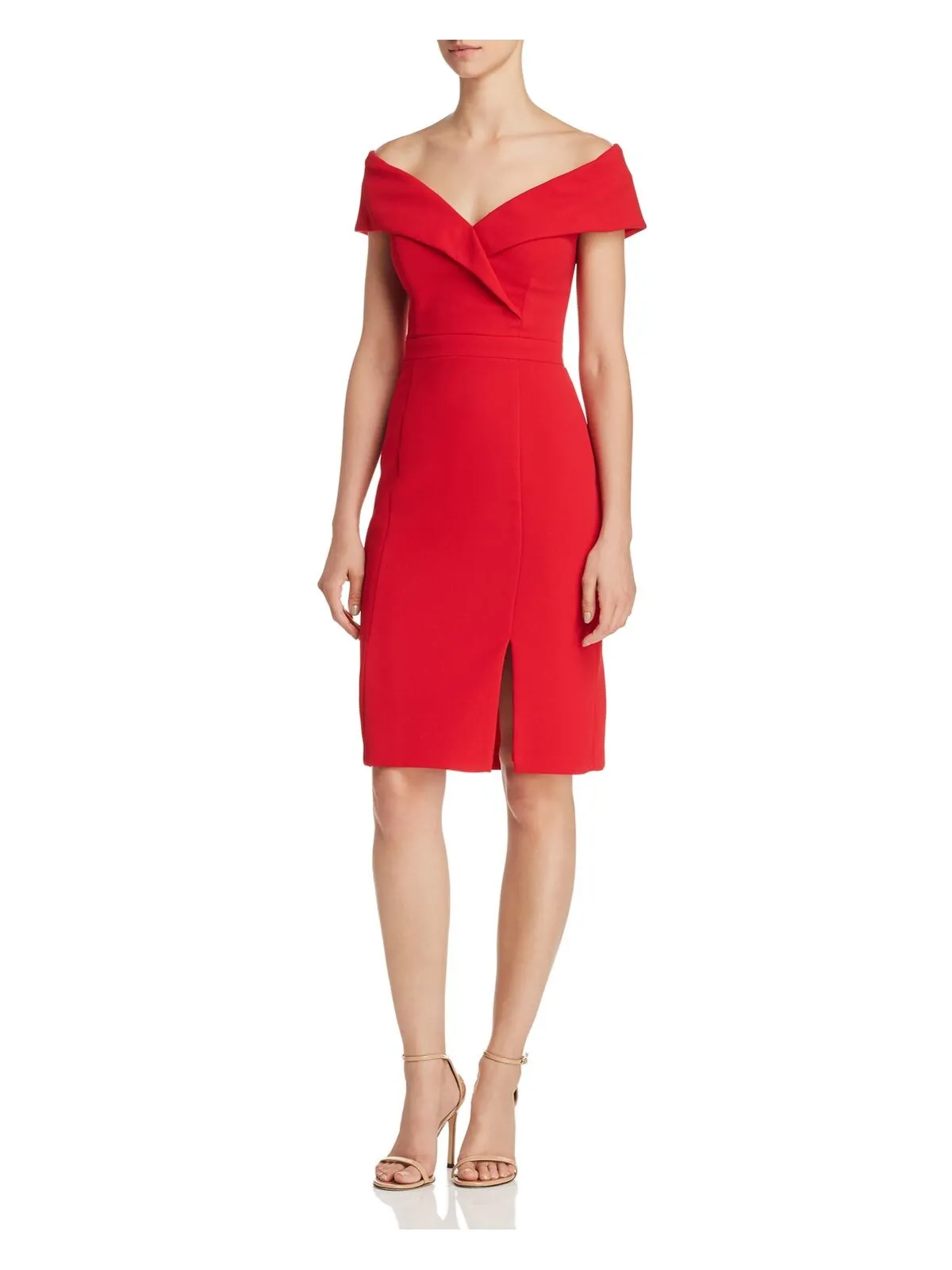 AQUA DRESSES Womens Red Cap Sleeve Off Shoulder Above The Knee Cocktail Sheath Dress