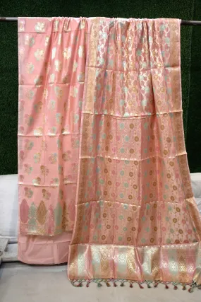 Baby Pink Tilfi Weave 3-Piece Pure Cotton Handloom Banarasi Suit Set