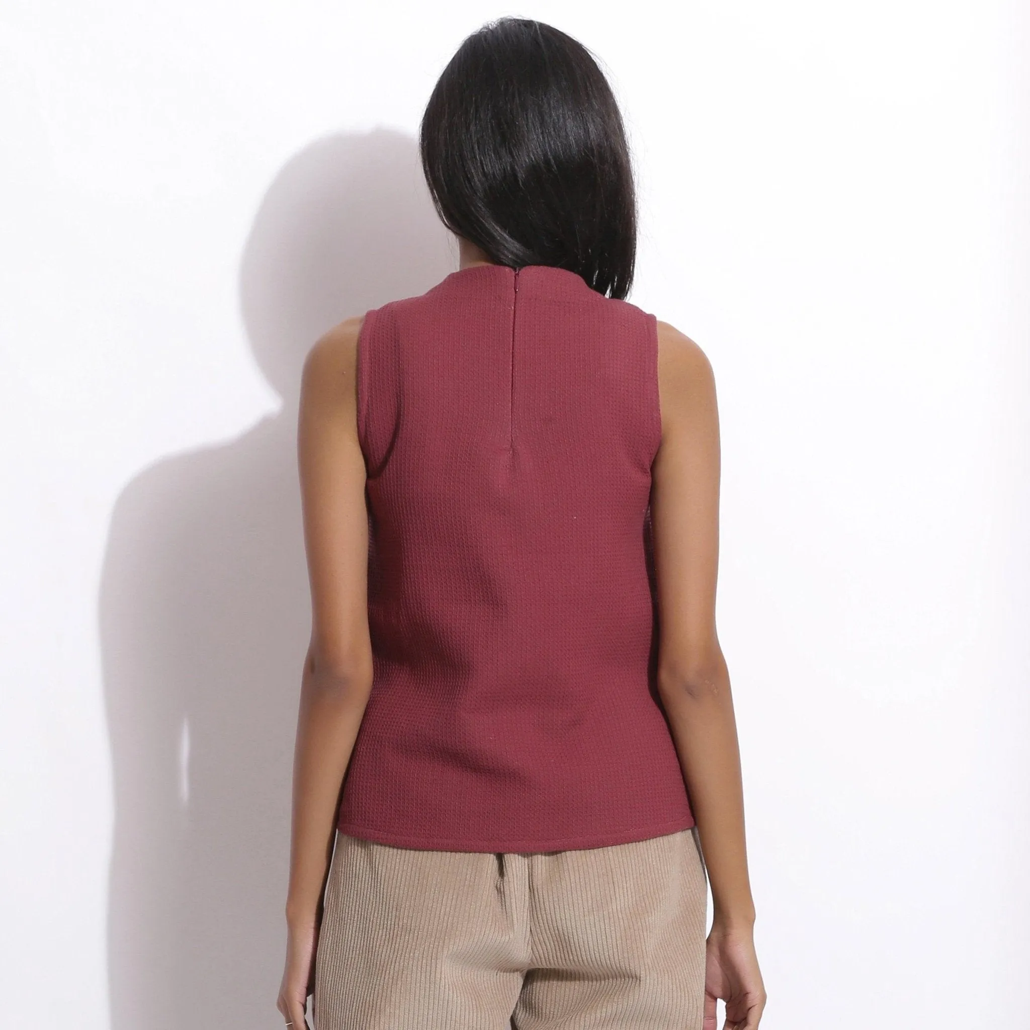 Barn Red Warm Cotton Waffle Funnel Neck Top