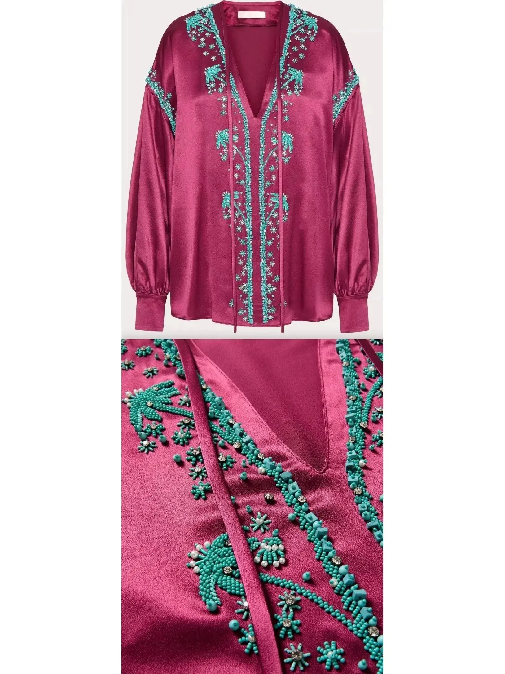 Bead-Embroidered Silk De Soie Top