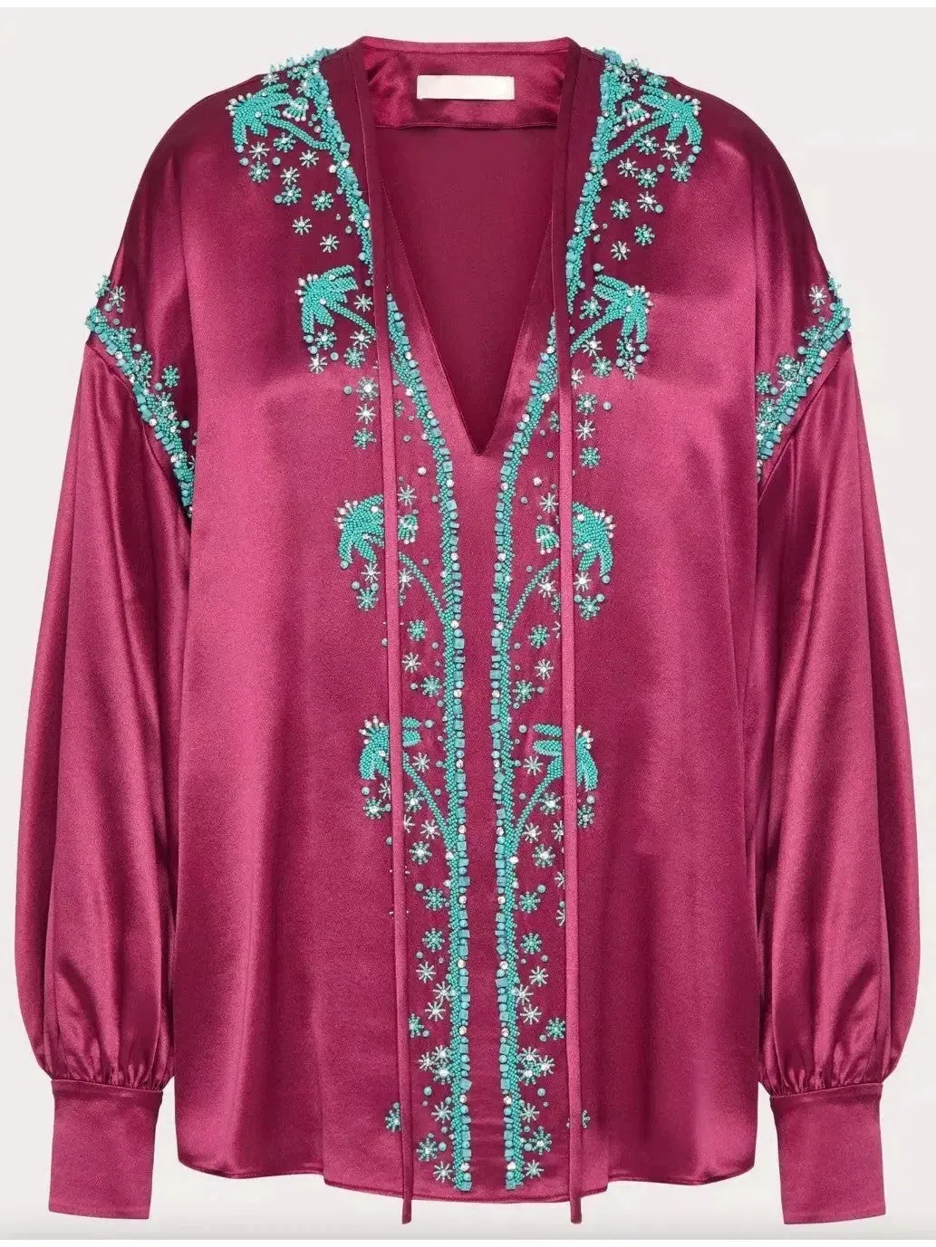 Bead-Embroidered Silk De Soie Top