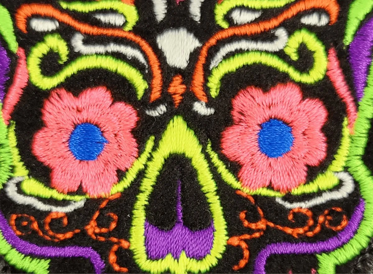 Blacklight Dark Blacklight Sugar Skull Velvet Patch - Amp Up Your Gear with Trippy, Eye-Catching Fluorescent Thread Magic