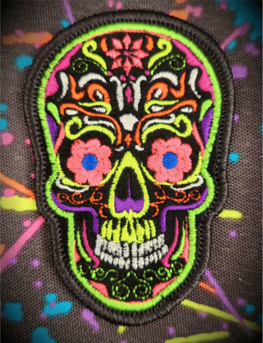 Blacklight Dark Blacklight Sugar Skull Velvet Patch - Amp Up Your Gear with Trippy, Eye-Catching Fluorescent Thread Magic