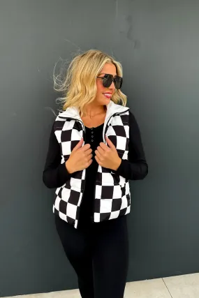 Black/White Checkered Puffer Vest