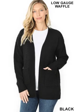 Blissful Mornings Waffle Knit Cardigan - Black