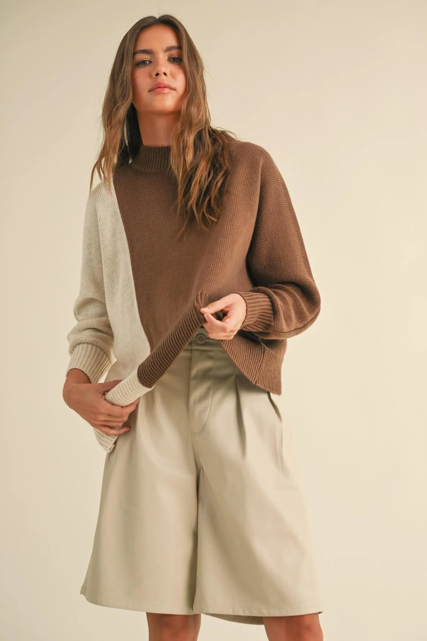 Block About It Sweater - Oatmeal/Brown