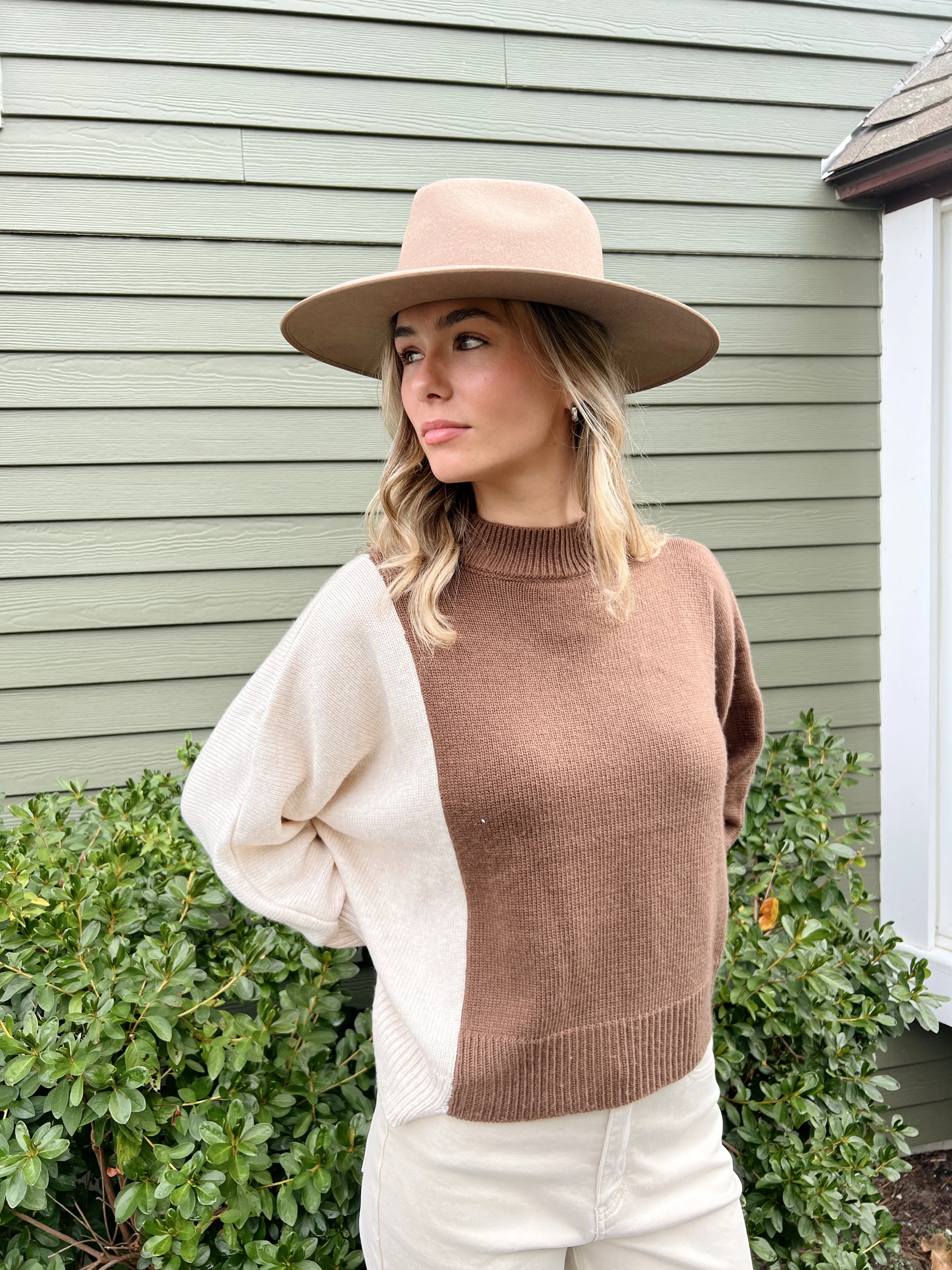 Block About It Sweater - Oatmeal/Brown