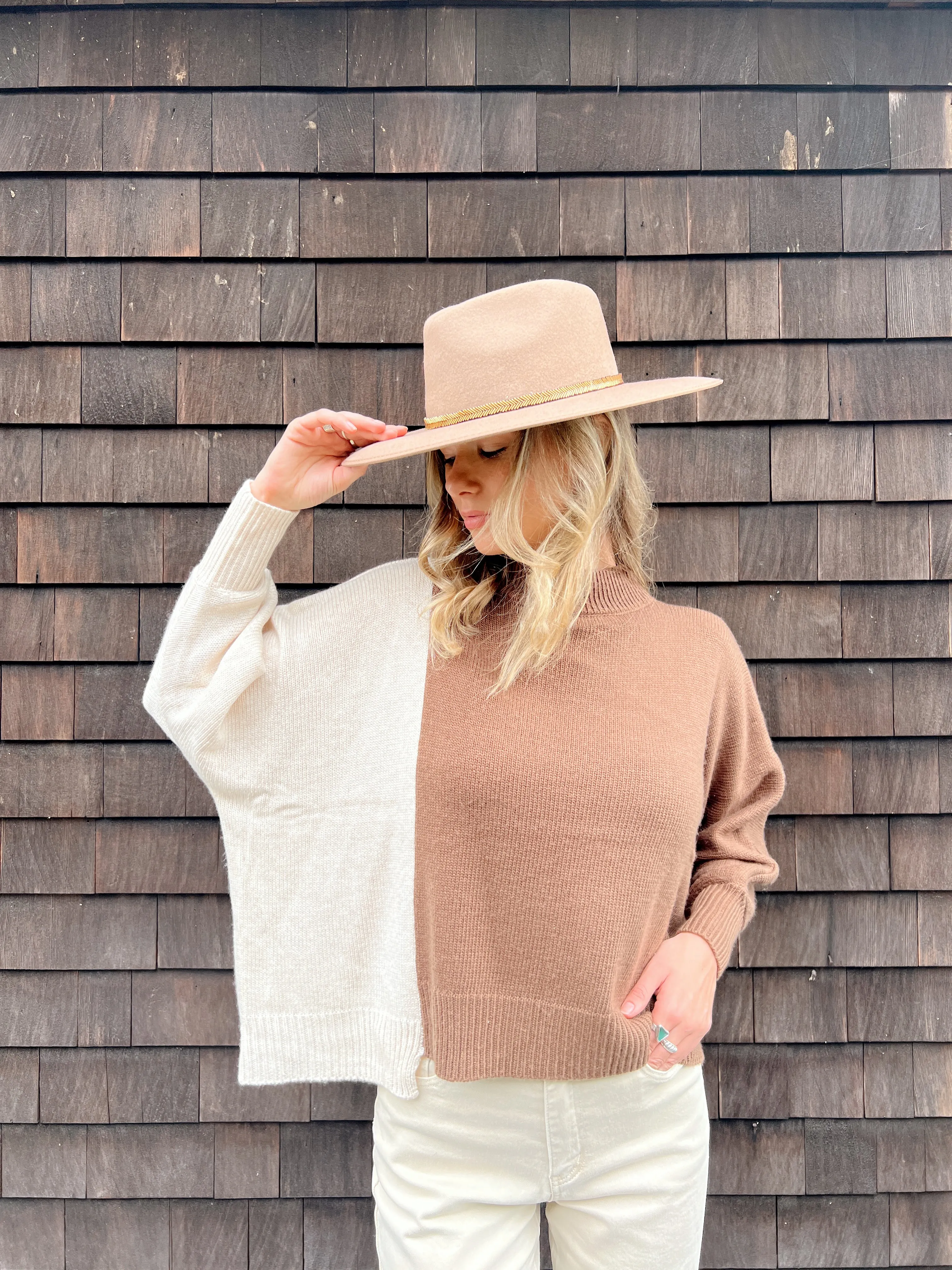 Block About It Sweater - Oatmeal/Brown