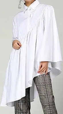 Boxy Asymmetrical Long Shirt - White or Black