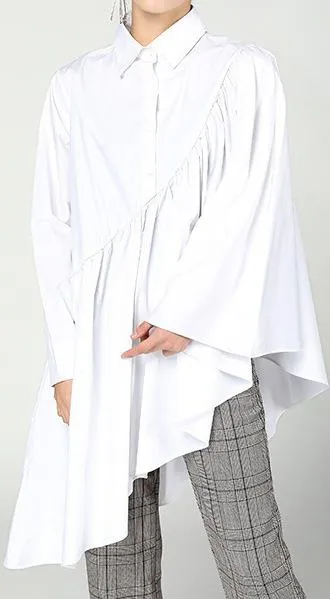 Boxy Asymmetrical Long Shirt - White or Black