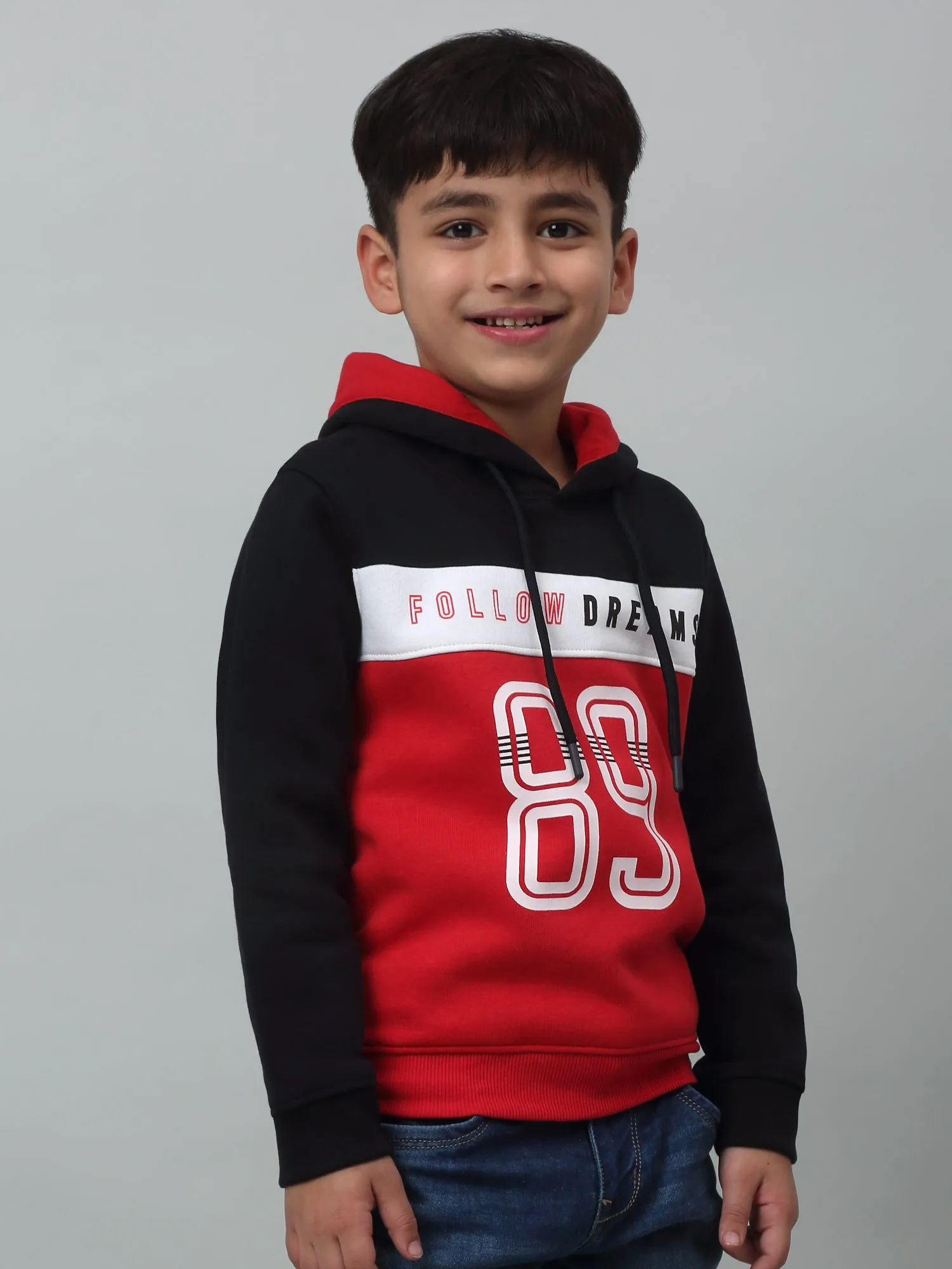 Boys Casual Red Full Sleeve Hoodie Pullover Sweatshirt