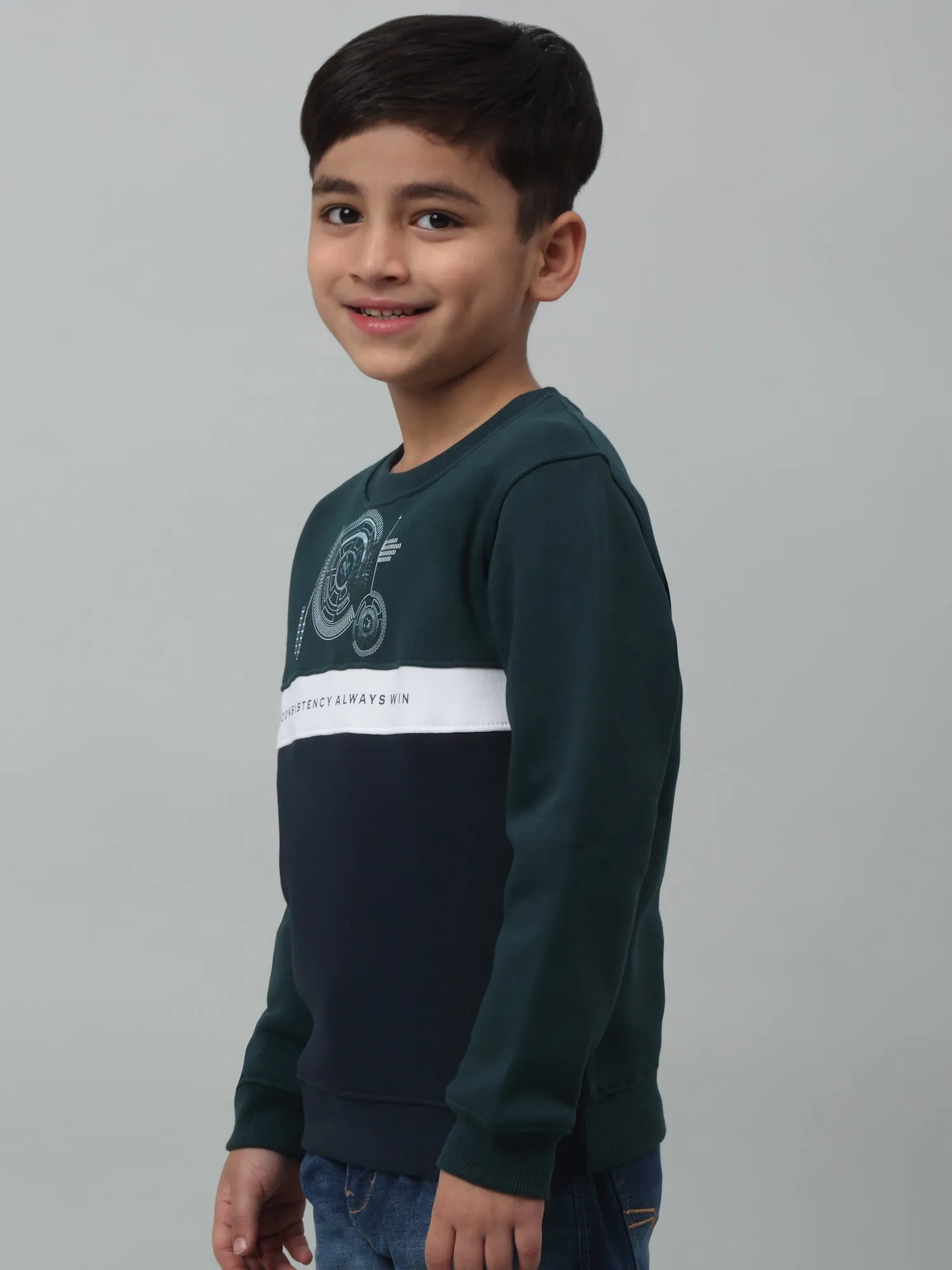 Boys Casual Teal Blue Full Sleeve Pullover Sweatshirt