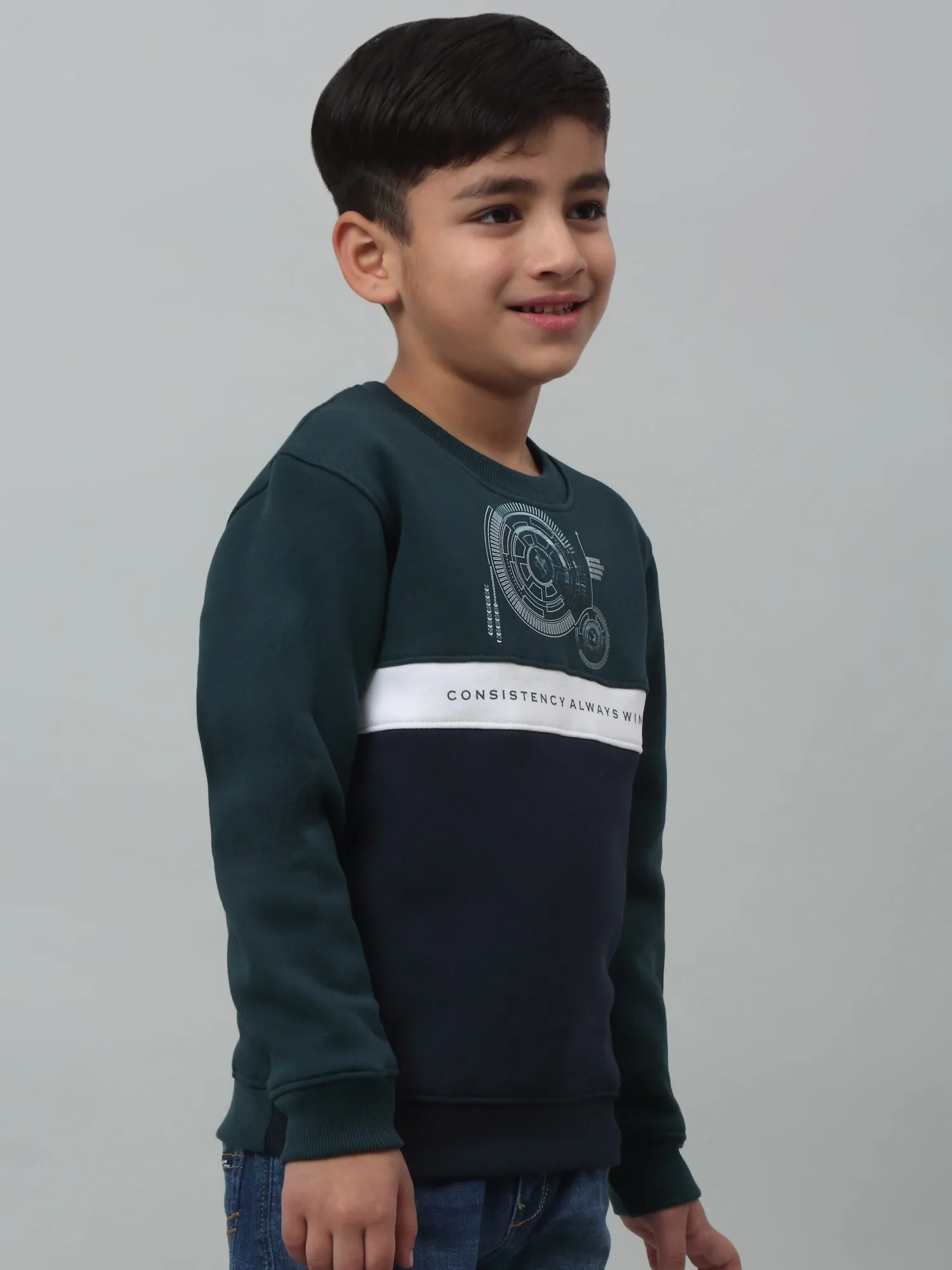 Boys Casual Teal Blue Full Sleeve Pullover Sweatshirt