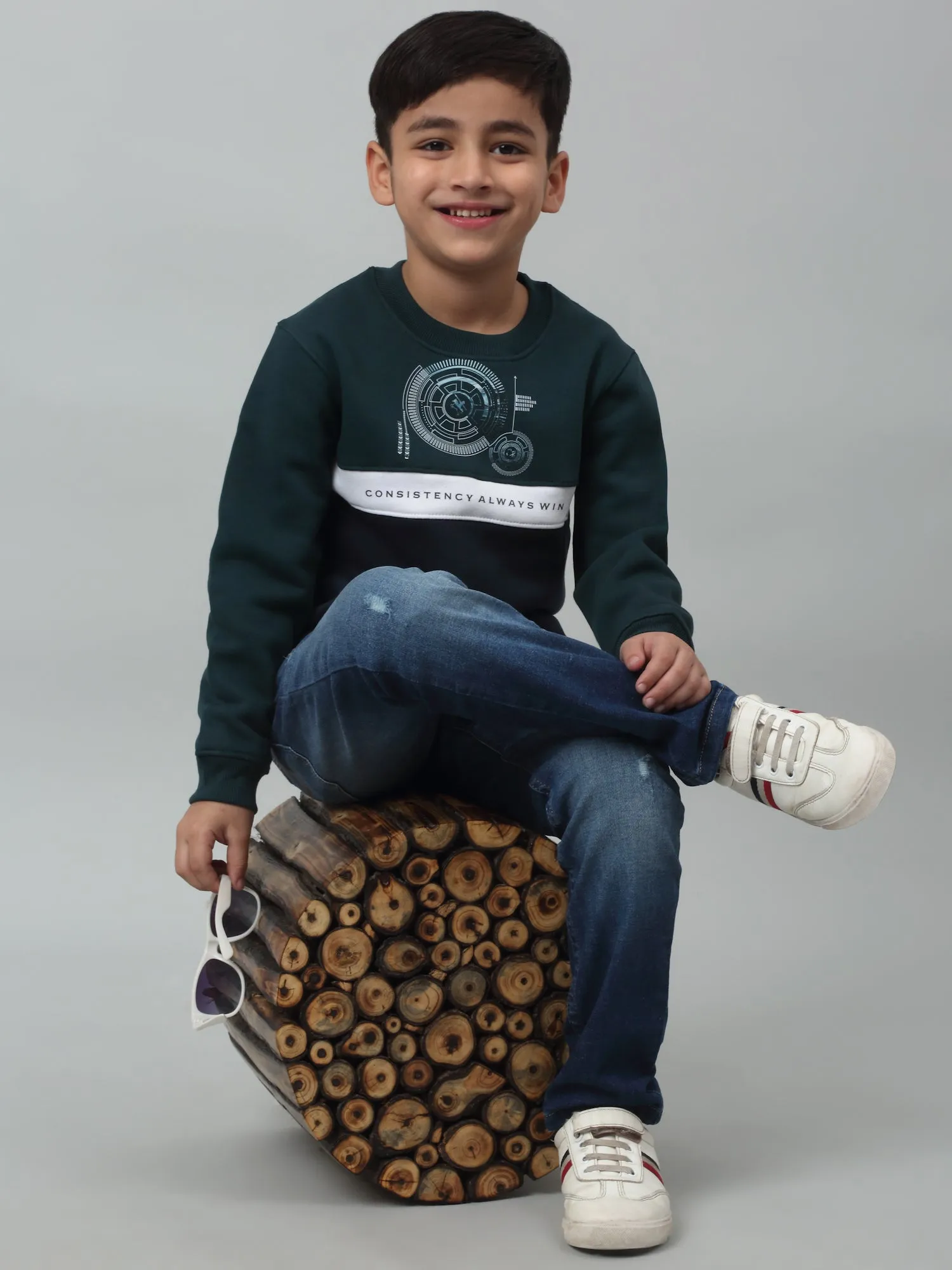 Boys Casual Teal Blue Full Sleeve Pullover Sweatshirt