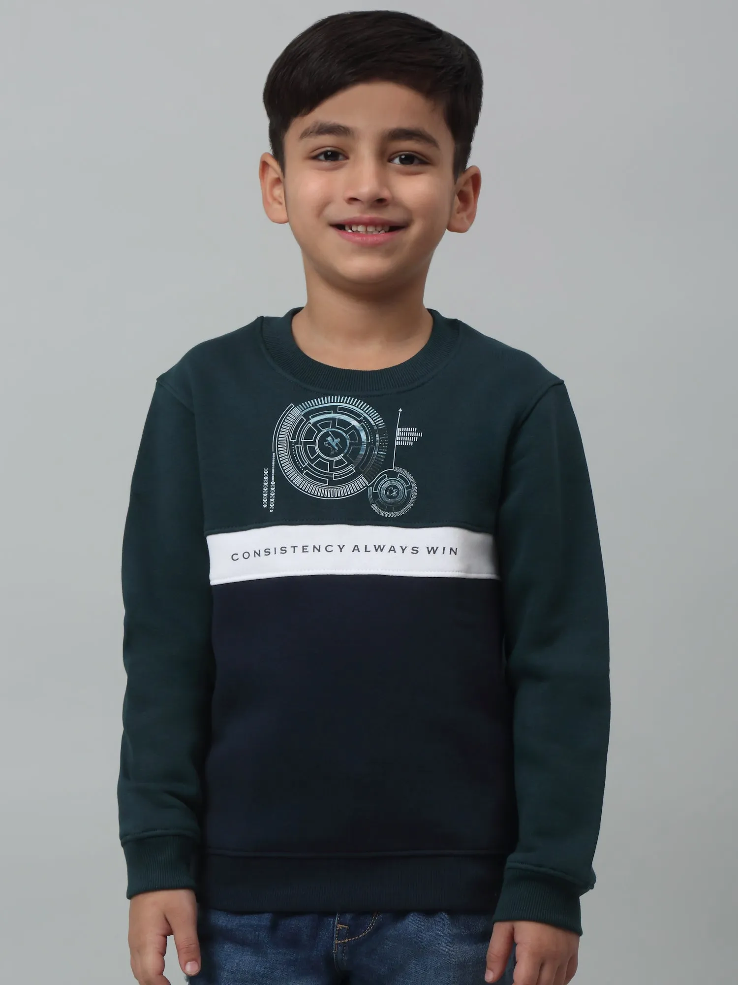 Boys Casual Teal Blue Full Sleeve Pullover Sweatshirt