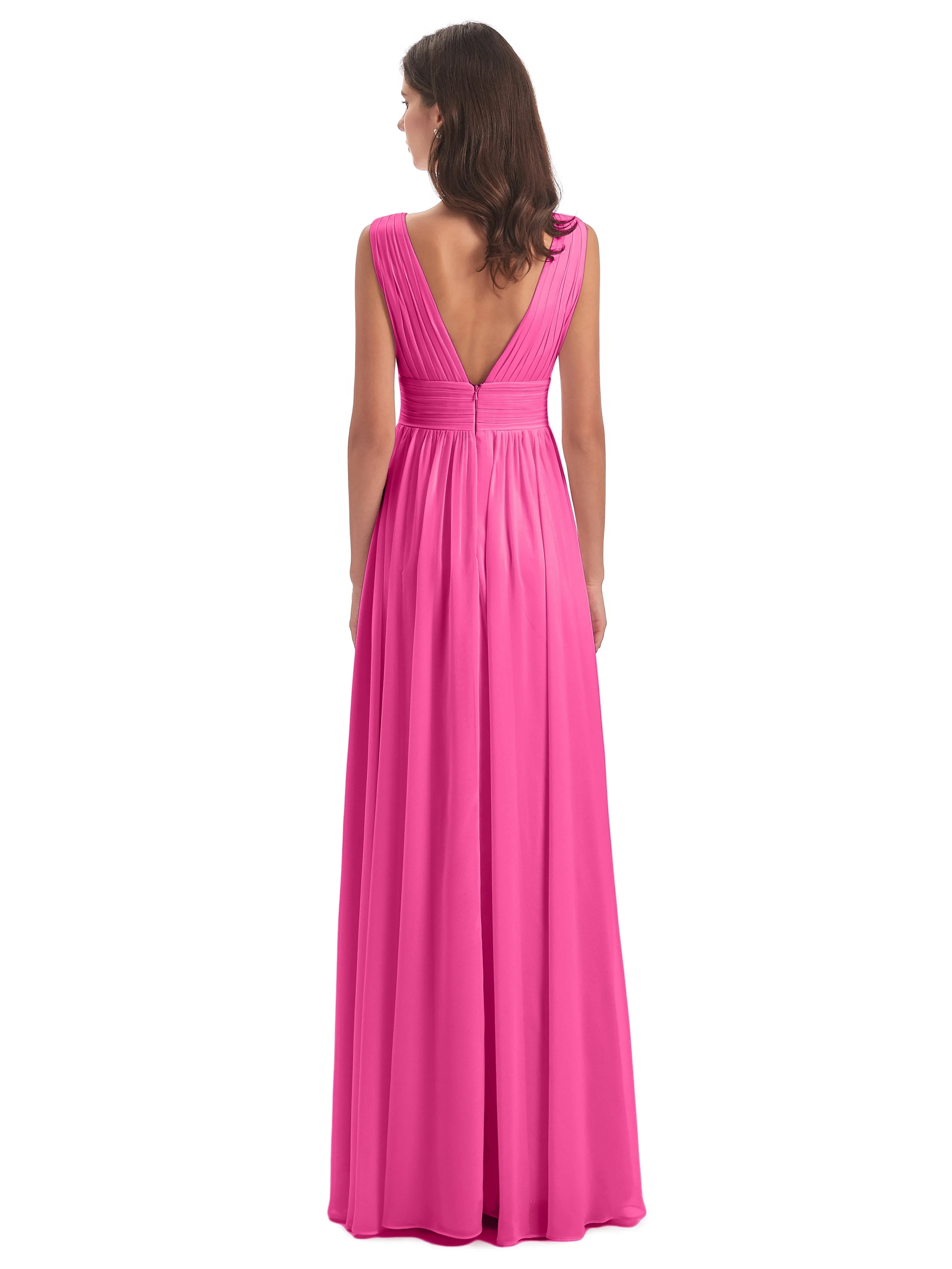 Bridesmaid Dresses Azalea Charming Chiffon V Neck Split Long Bridesmaid Dresses