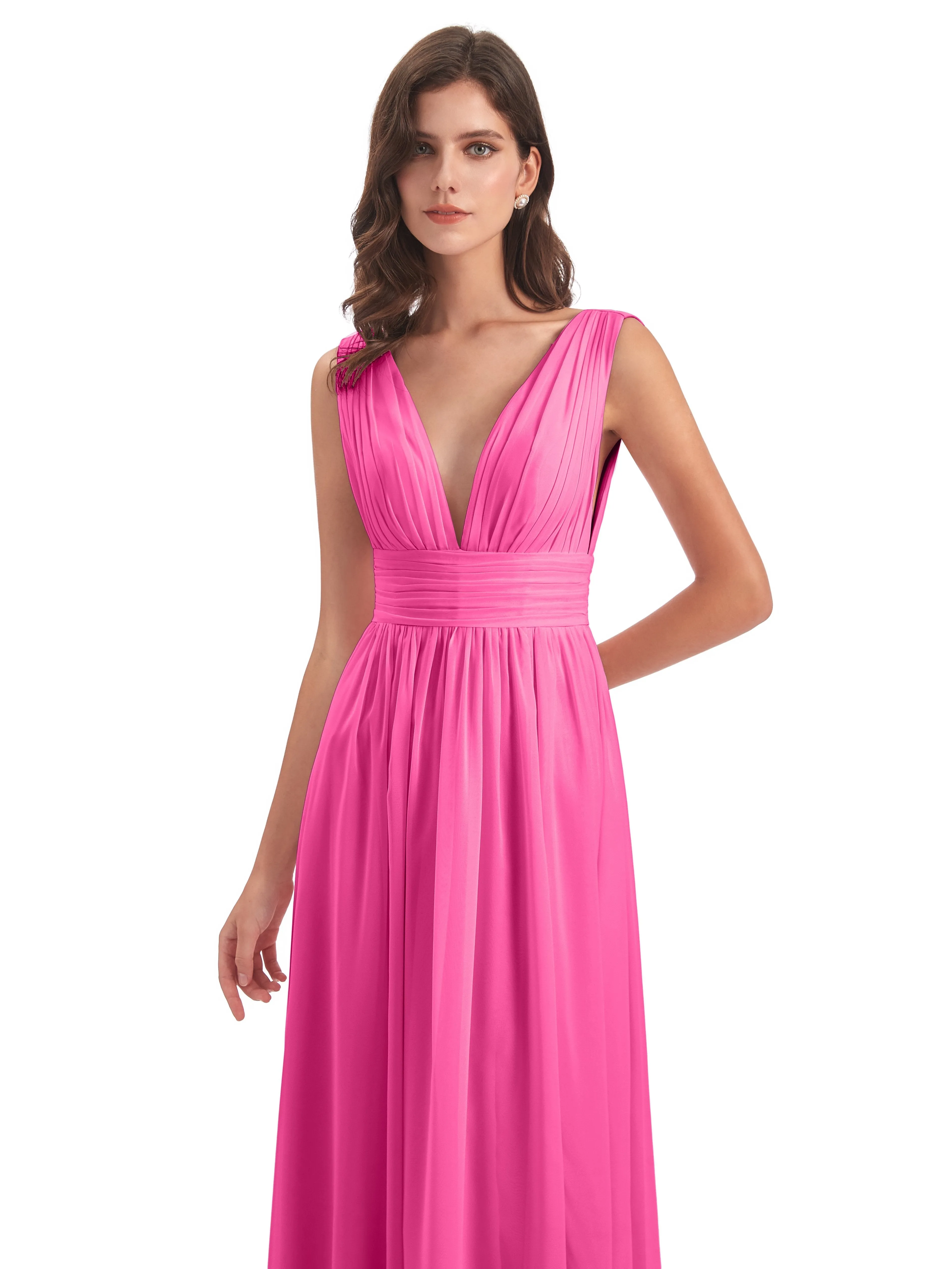 Bridesmaid Dresses Azalea Charming Chiffon V Neck Split Long Bridesmaid Dresses