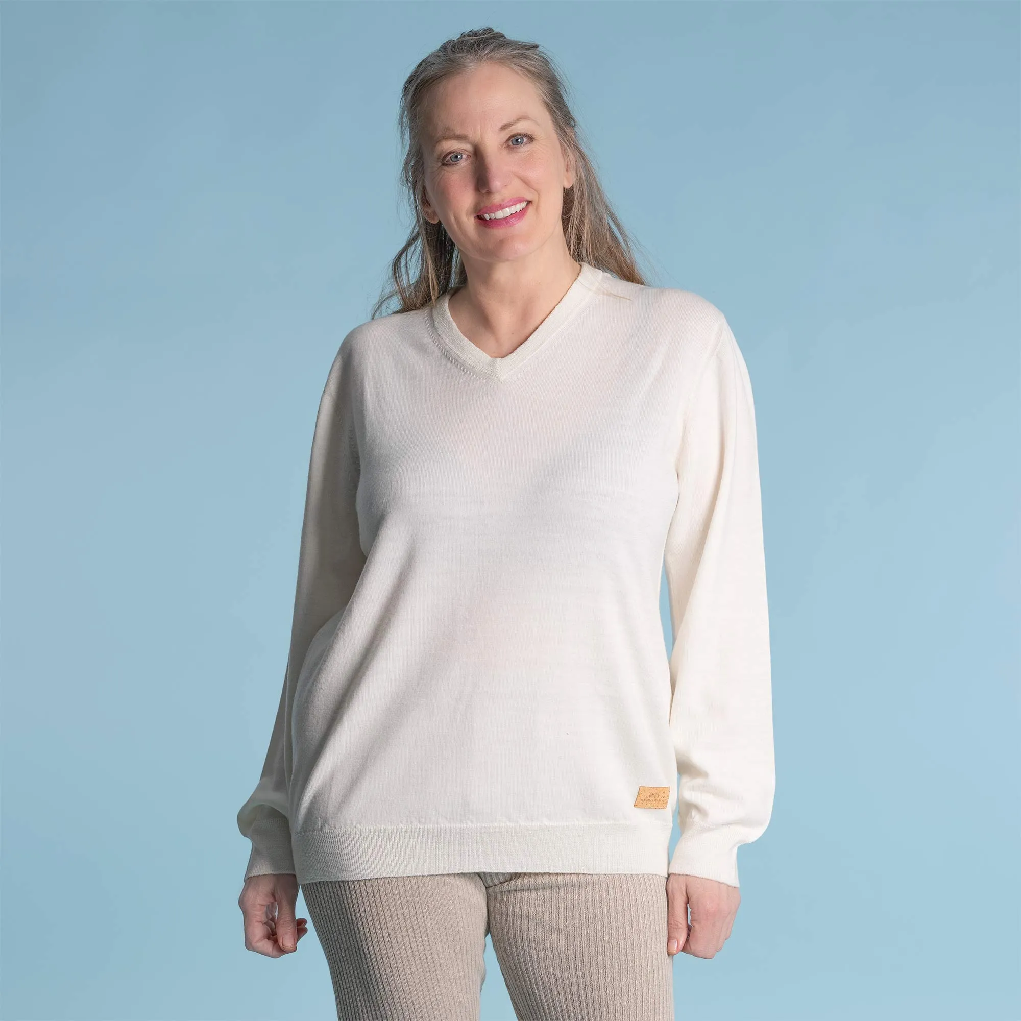 BROOKVILLE 100% Organic Merino Wool V-Neck Sweater (No Elastic, No Latex, No Polyester, No Acrylic, No Synthetics) (100% Biodegradable)