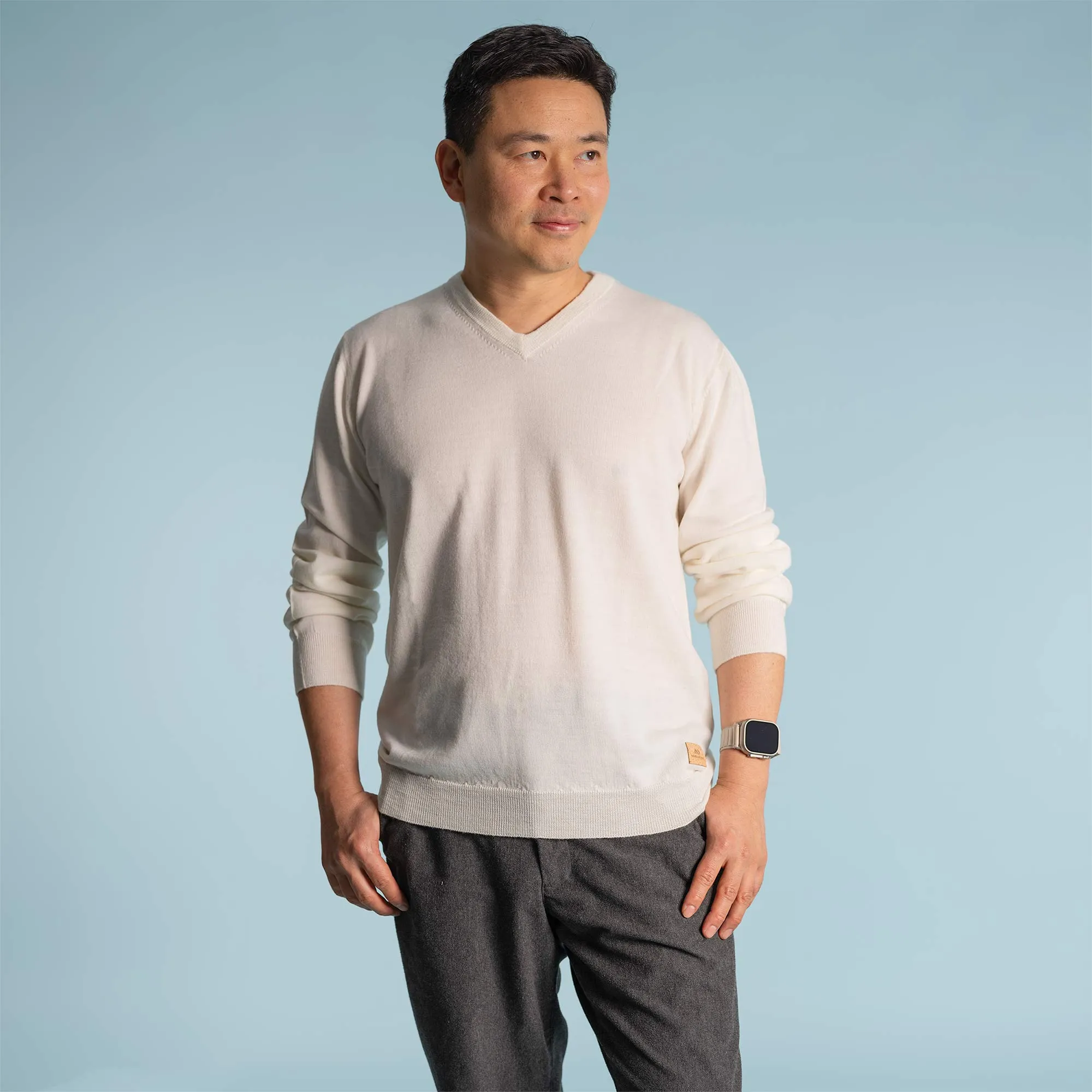 BROOKVILLE 100% Organic Merino Wool V-Neck Sweater (No Elastic, No Latex, No Polyester, No Acrylic, No Synthetics) (100% Biodegradable)