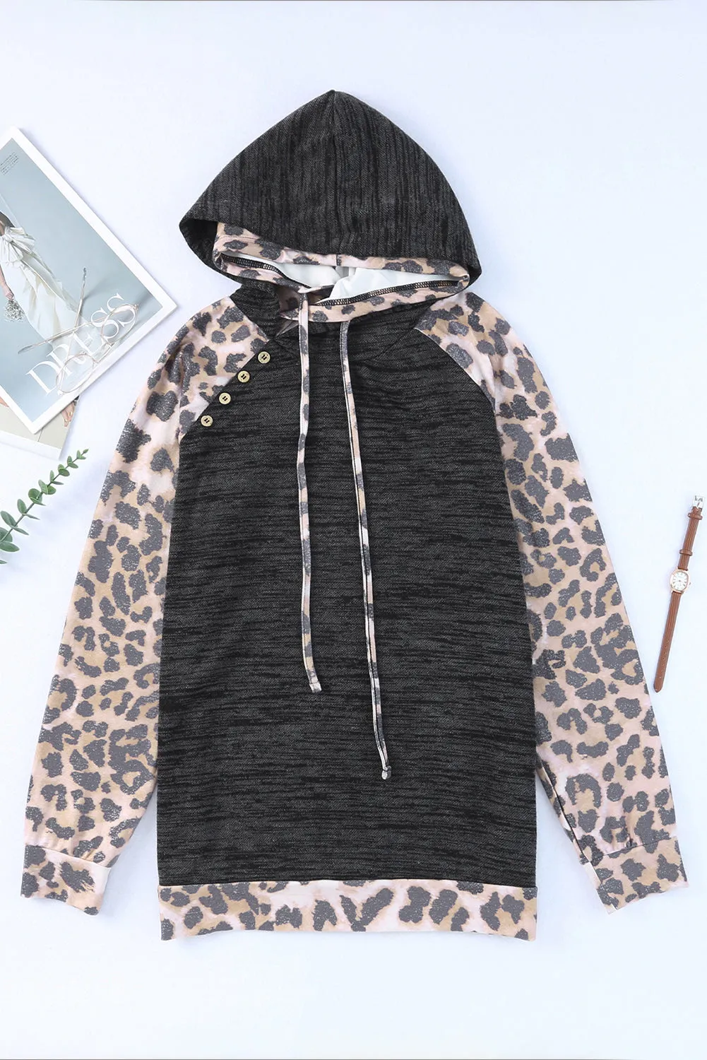 Brushed Leopard Contrast Hoodie