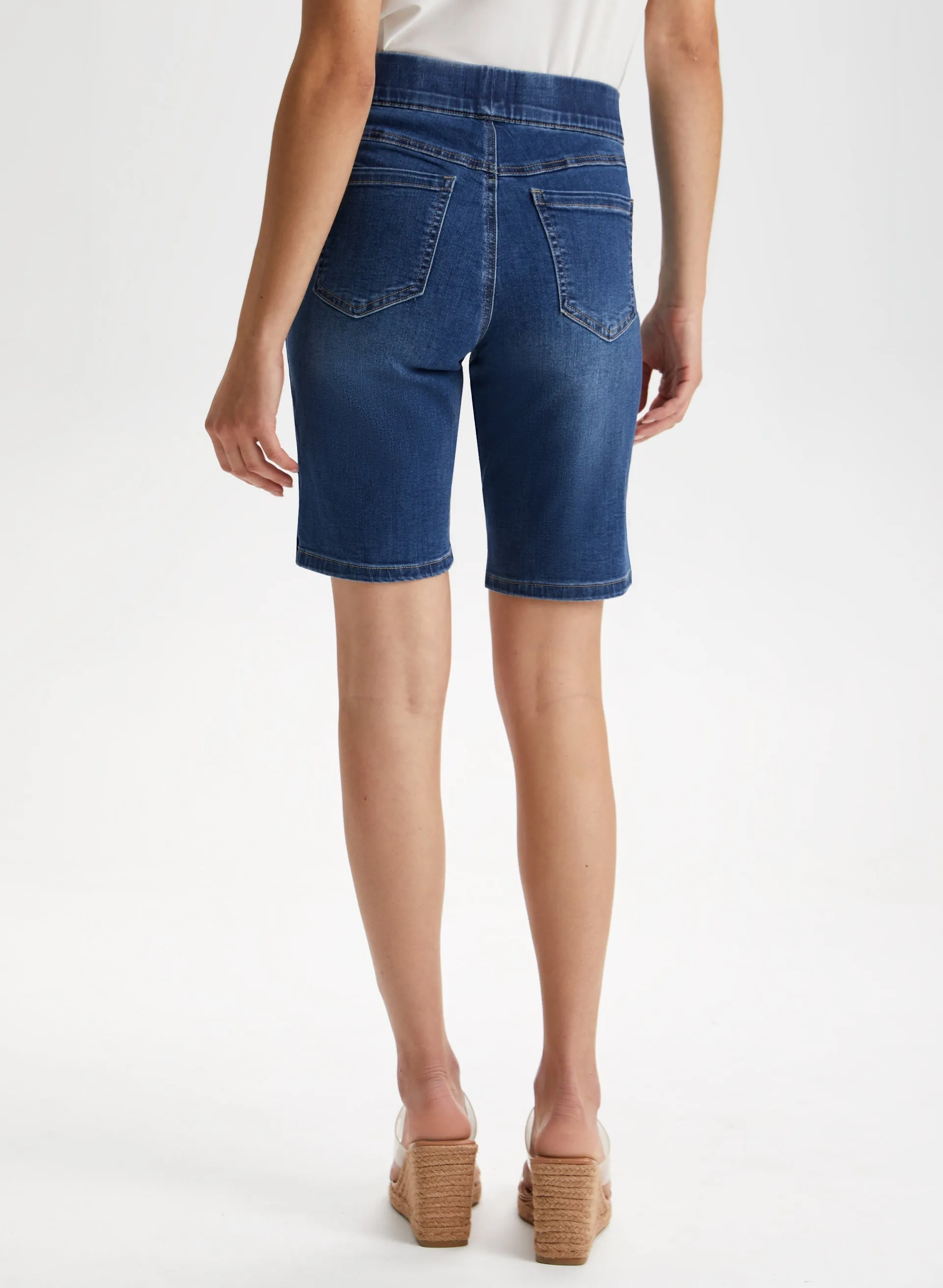 Button Detail Pull-On Denim Shorts