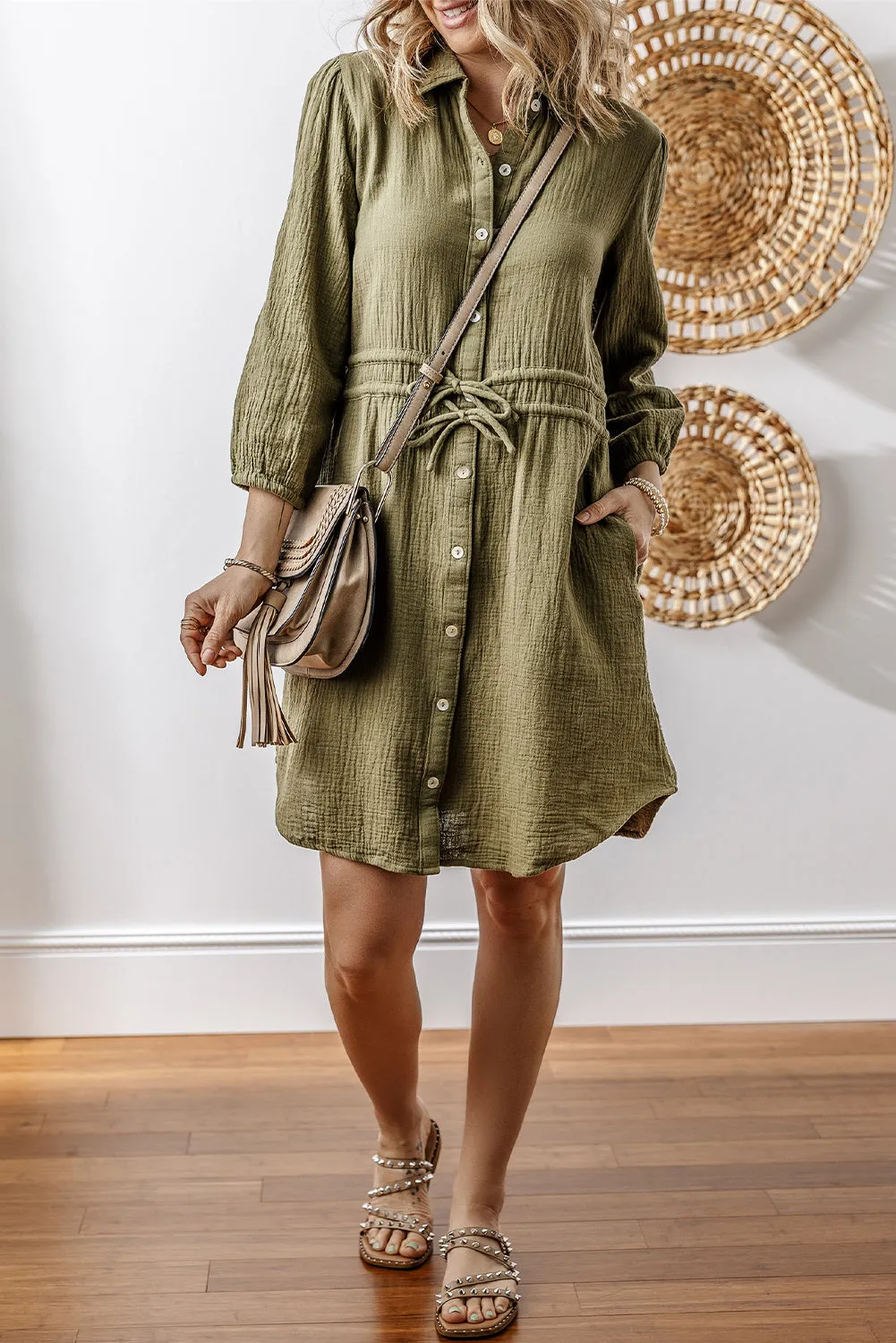 Button Up Dual Tied Mini Dress