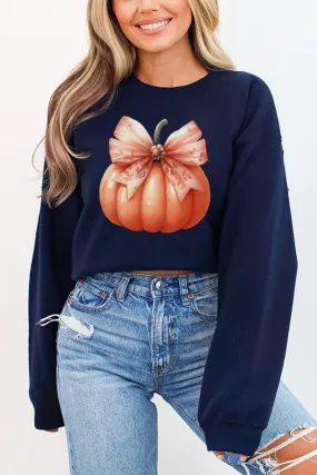 CALI Fall Autumn Pumpkin Bow Graphic Sweatshirt