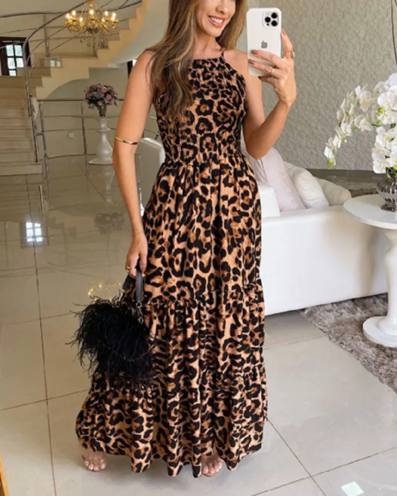 Casual Leopard Print Slip Dress