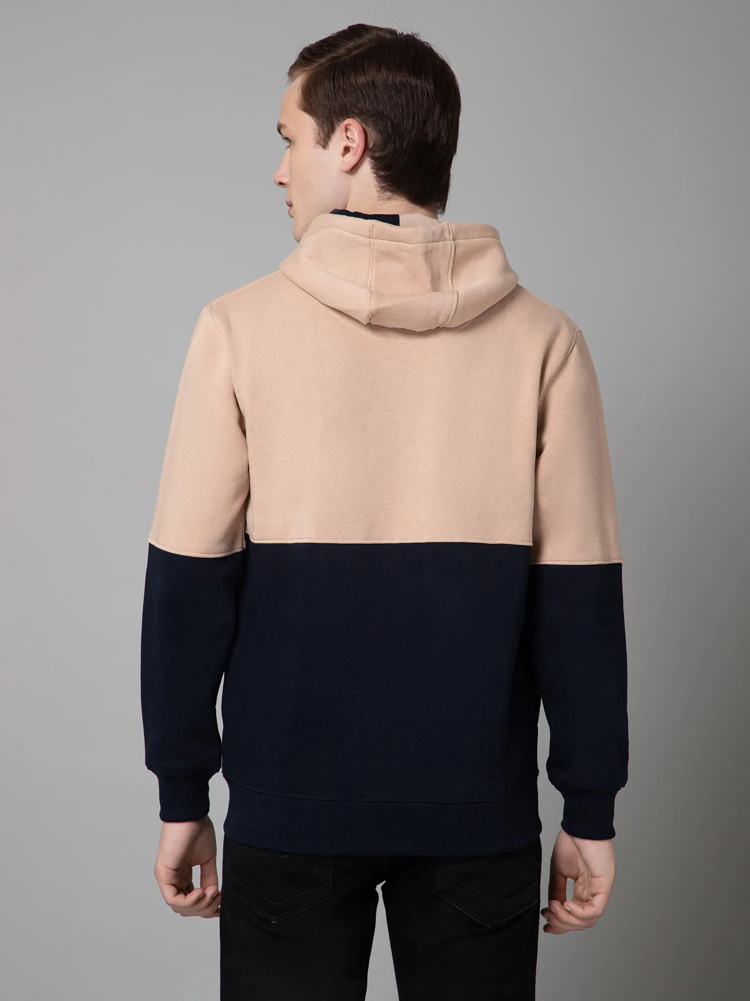 Color Block  Navy Blue Full Sleeves Hooded Neck Regular Fit Casual Sweatshirt for Men