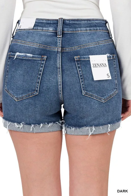 Comfy Girl Distressed Cuffed Raw Hem Denim Shorts