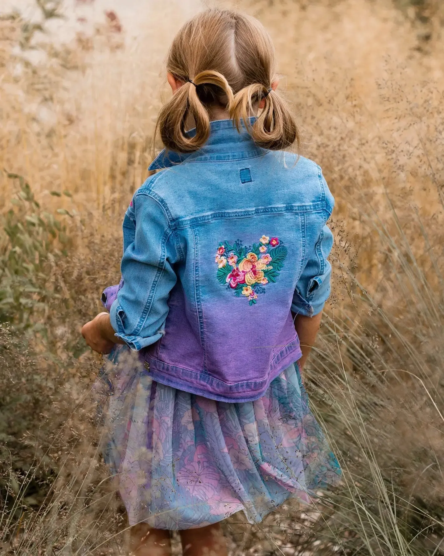 Denim Jacket With Embroidery Floral Jeans Blue