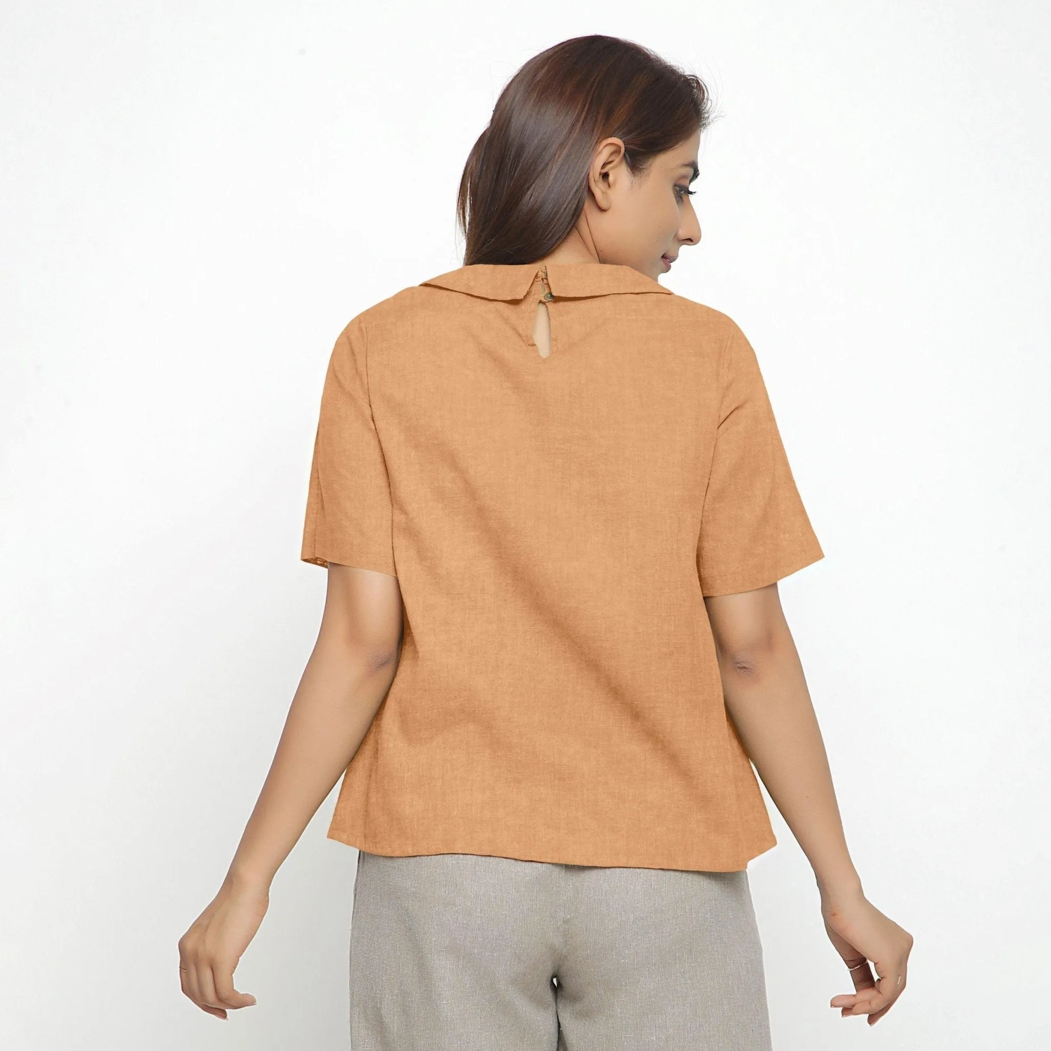 Desert Yellow 100% Linen Peter Pan Collar Top