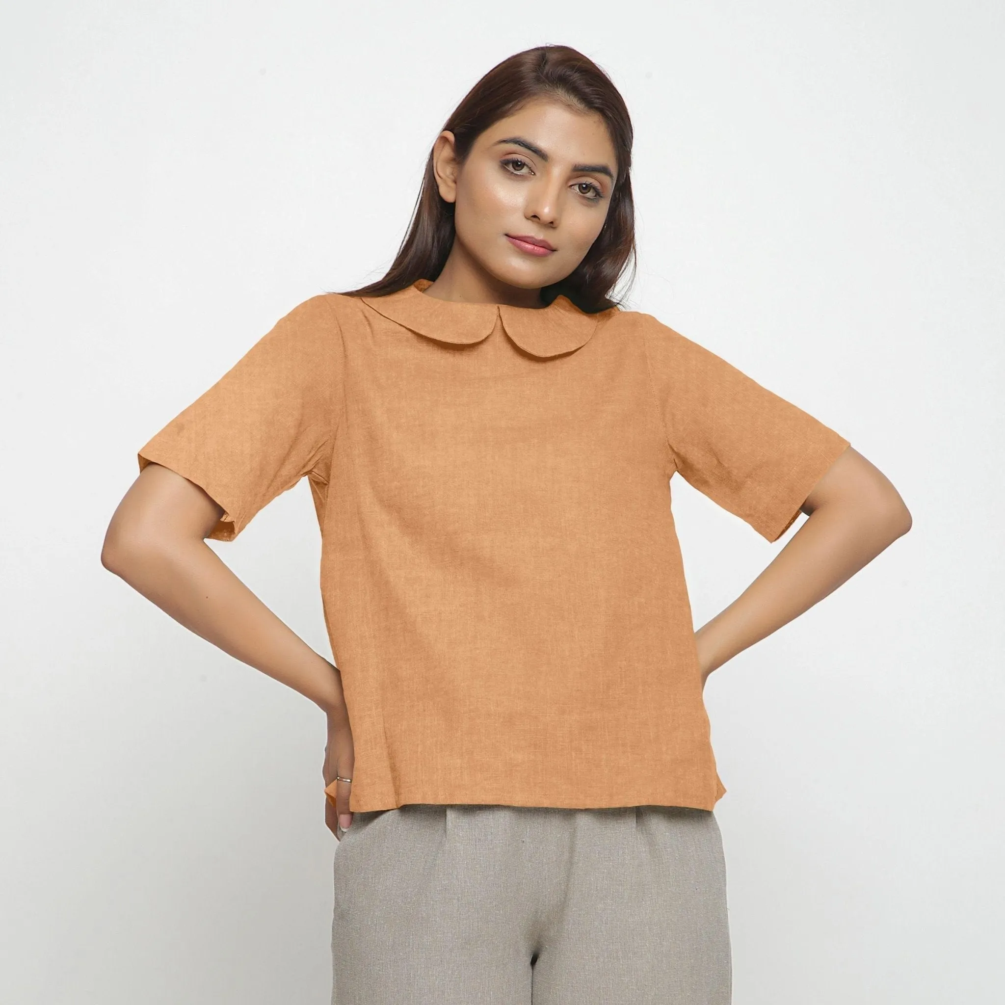 Desert Yellow 100% Linen Peter Pan Collar Top