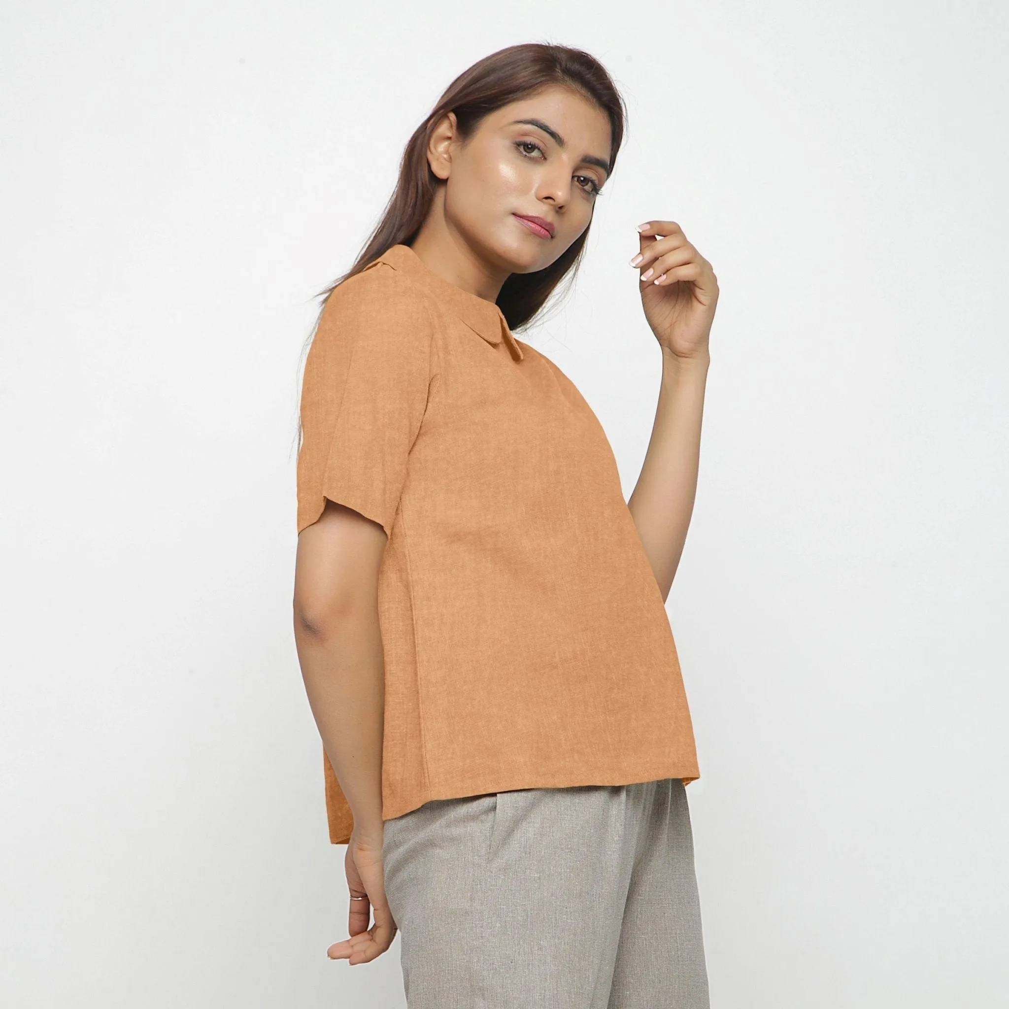 Desert Yellow 100% Linen Peter Pan Collar Top