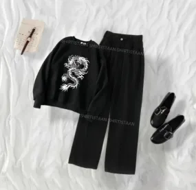 DRAGON BLACK SWEATSHIRT WITH BLACK WIDE LEG JEANS