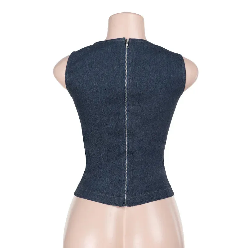 Edgy Denim Top with Unique Cutouts