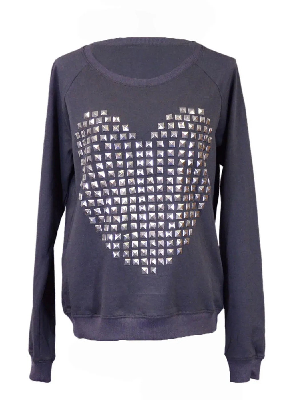 En Creme Studded Heart Shape Pullover Long Sleeves Sweatshirts Sweater