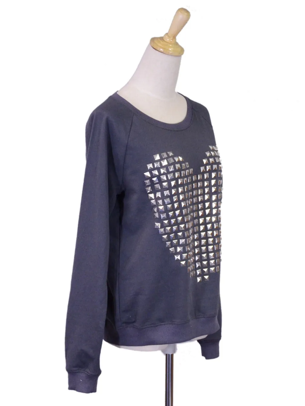 En Creme Studded Heart Shape Pullover Long Sleeves Sweatshirts Sweater