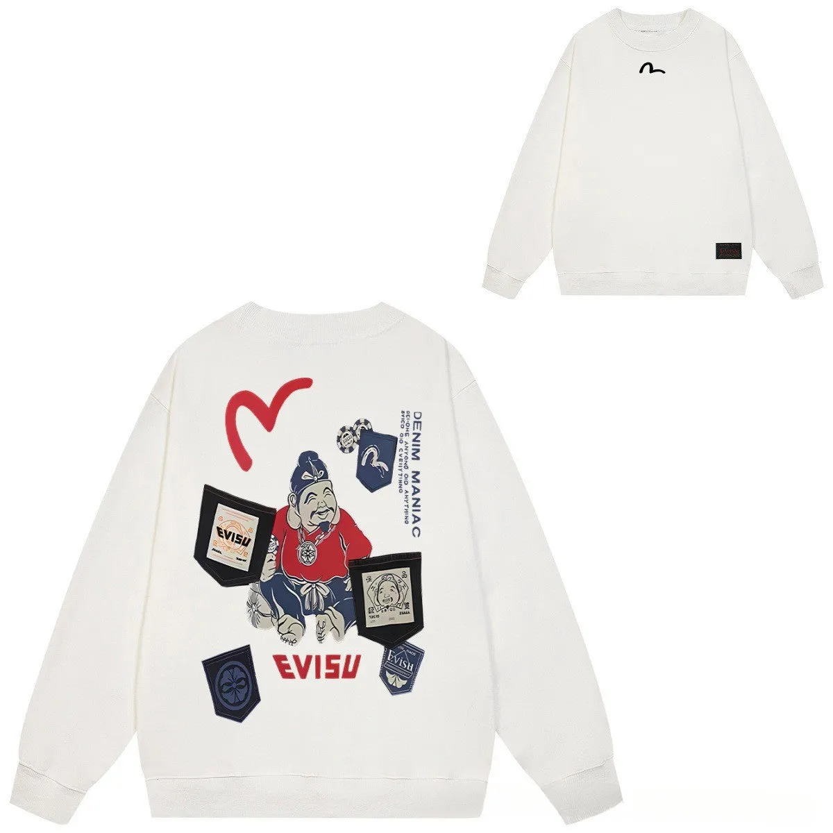 Evisu Sweatshirts Loose and Versatile Casual Unisex Sweatshirts