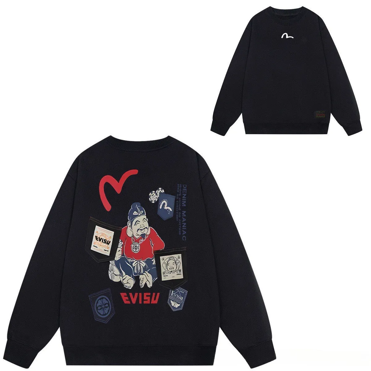 Evisu Sweatshirts Loose and Versatile Casual Unisex Sweatshirts