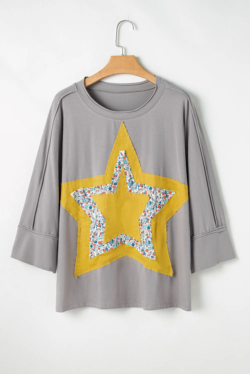 Floral Star Patched Pattern Plus Size Top