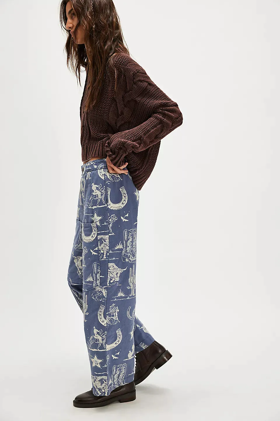 Free People Seaside Pull-On Pants- Indigo Combo- Rodeo