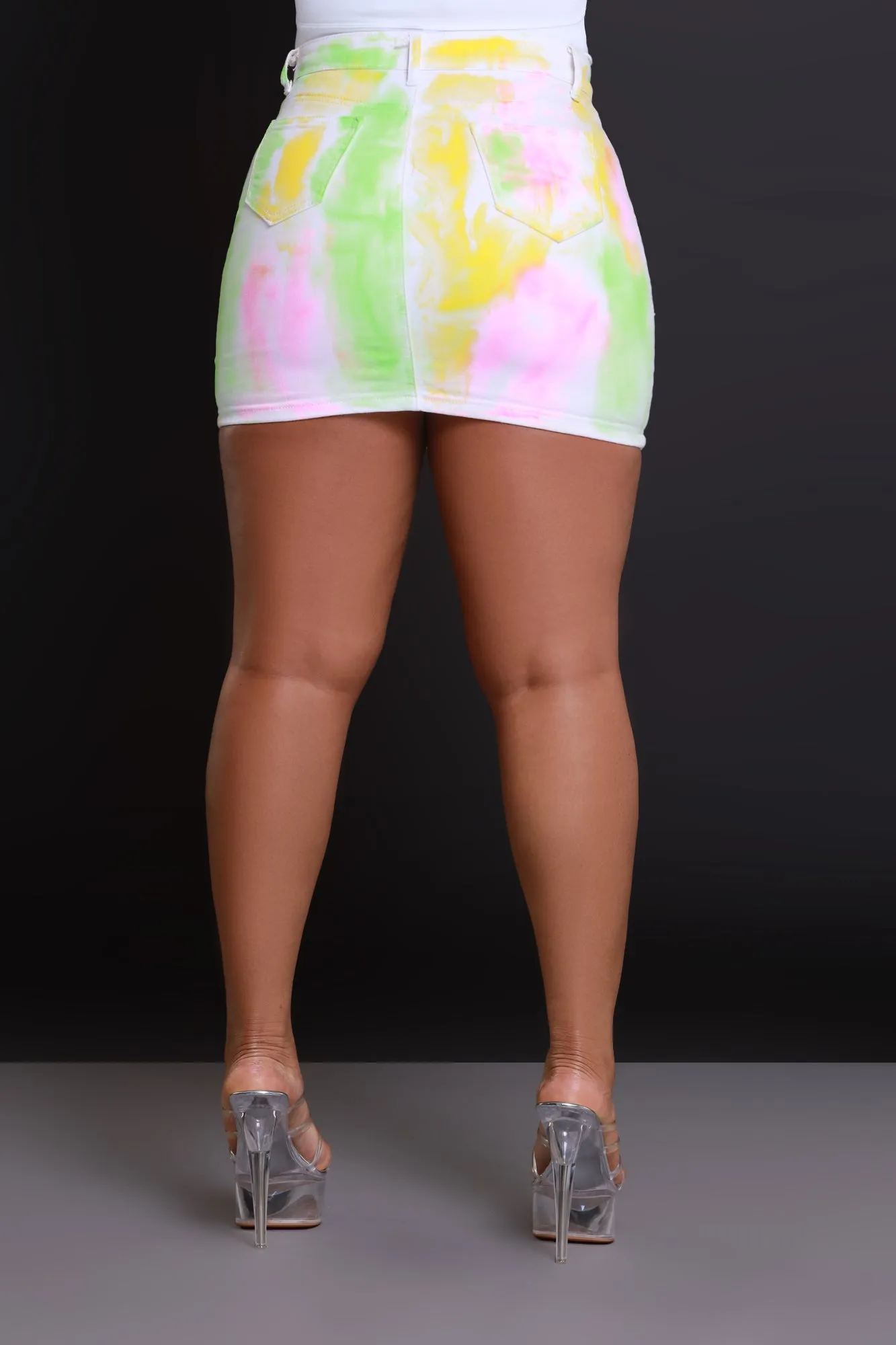 Free Spirit Tie Dye Denim Mini Skirt - Green/Pink