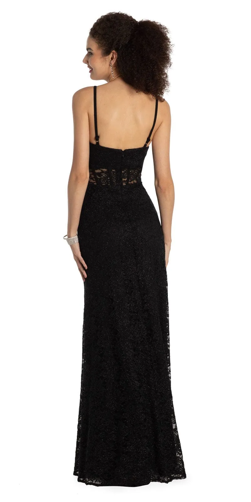 Glitter Lace Scallop V Neck Corset Column Dress