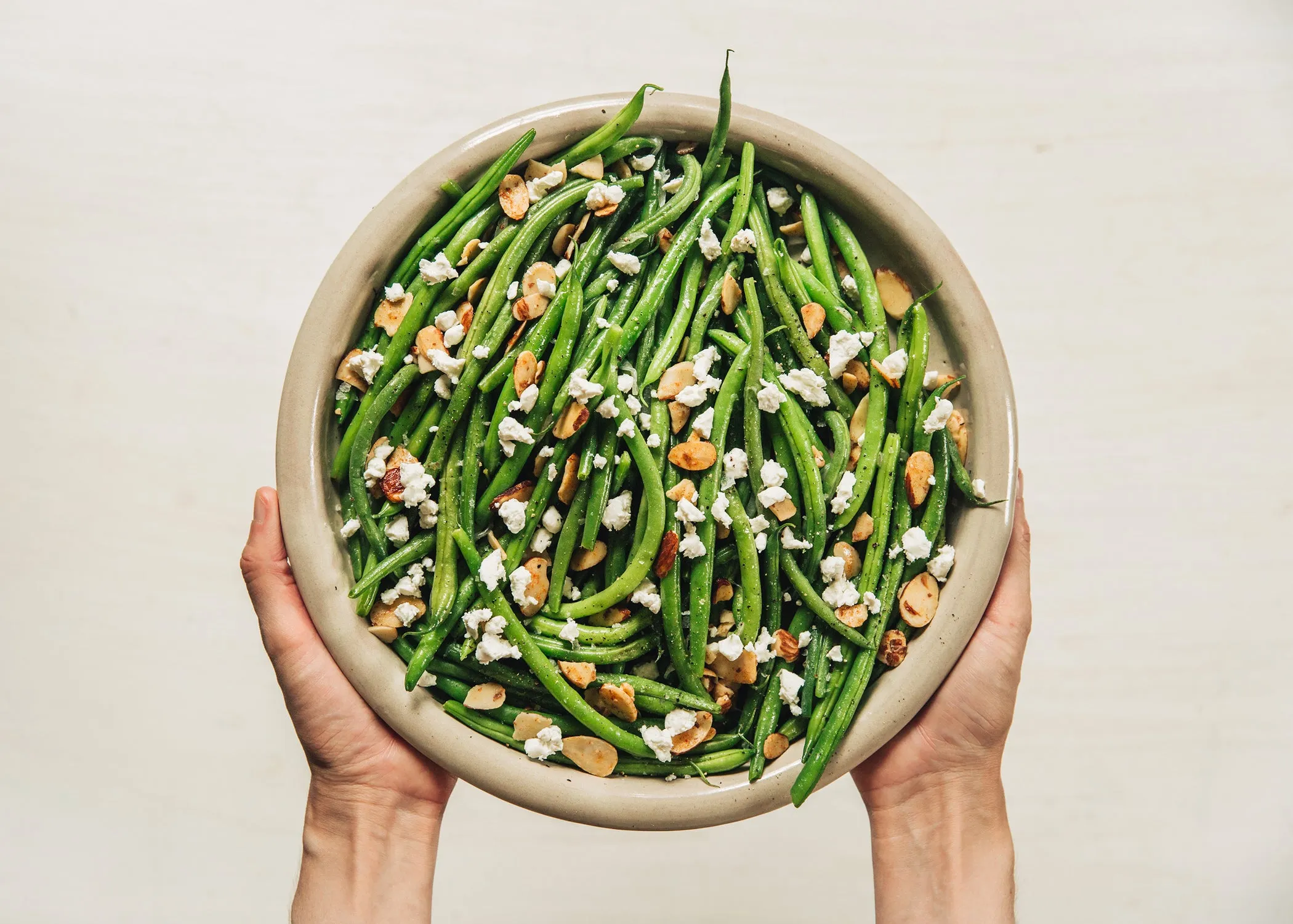 Green Beans with Candied Almonds and Fresh Goat Cheese